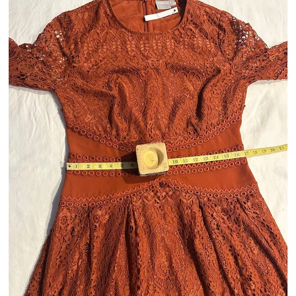 ASOS DESIGN long sleeve prom dress in lace with circle trim details Rust Size 12 - Picture 4 of 11